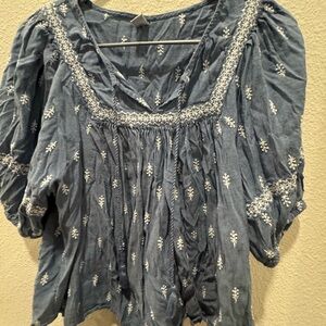 Embroidered Blue Women's Top